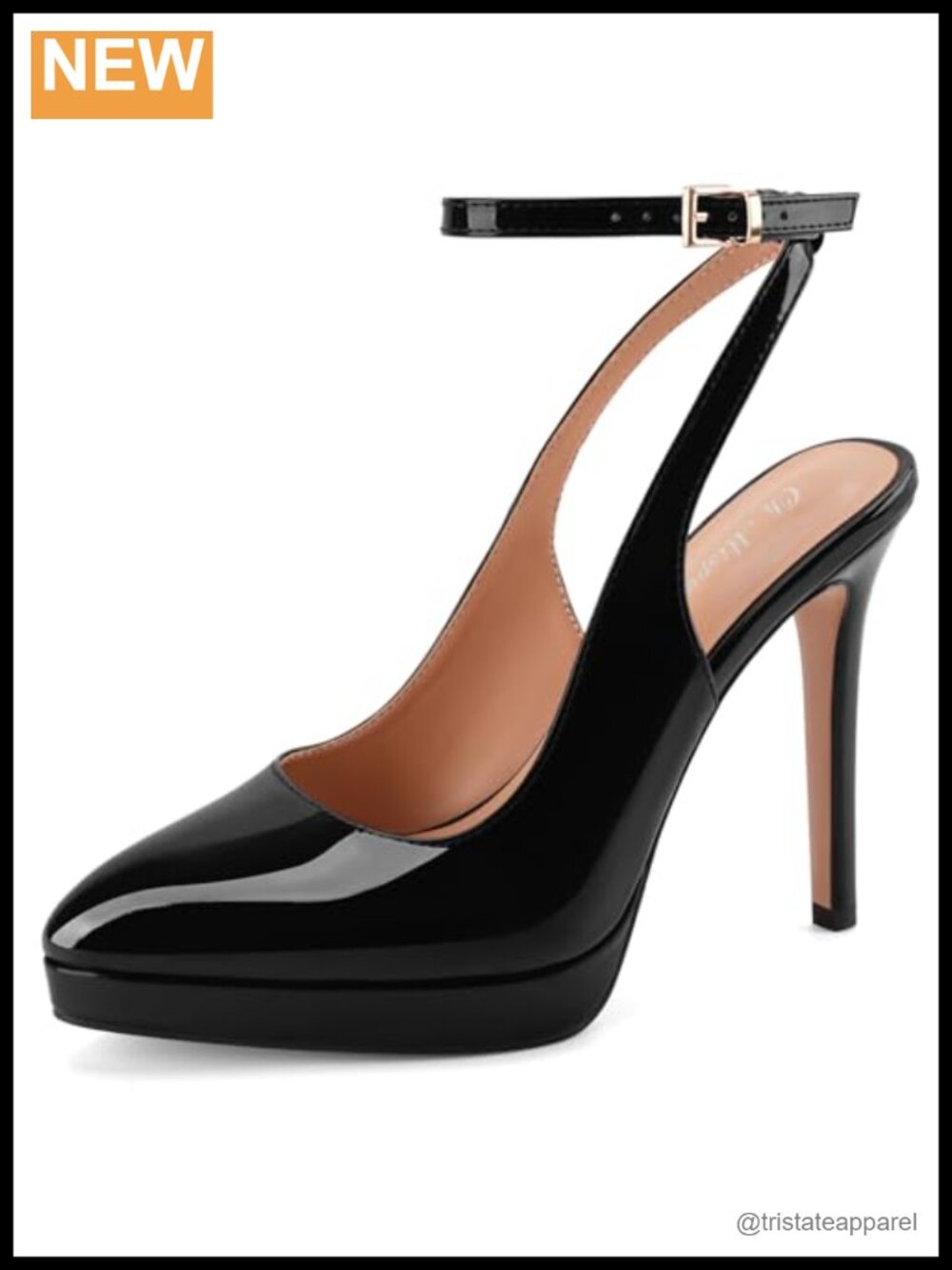 Patent Leather Platform Stiletto Slingback Ankle Strap Pumps 4.5 Inch Heel